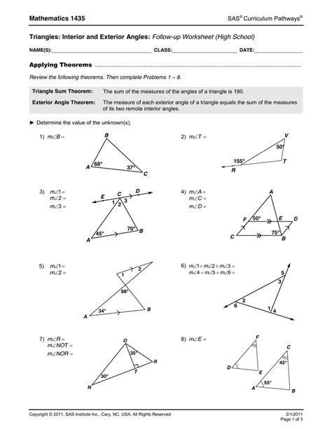 Sum of <b>exterior angles</b> = n x 180° – Sum of all <b>interior</b> <b>angles</b>. . Interior and exterior angles of a triangle worksheet answers